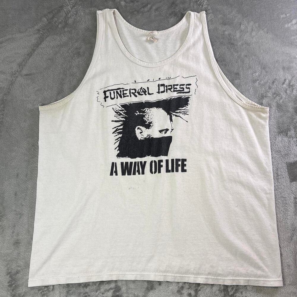 Vintage Funeral Dress Band Tank Top Anvil Punk Graphic Tee White Size XL